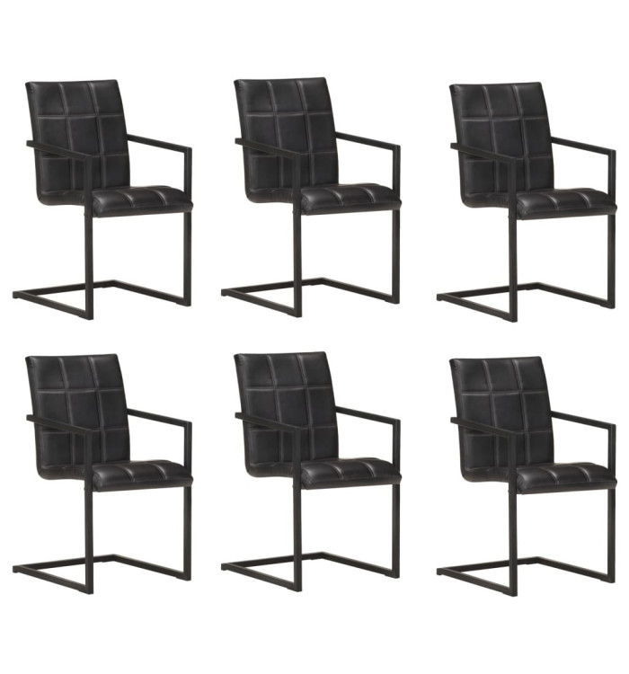 Chaises à manger cantilever lot de 6 noir cuir véritable | Mobilier & Déco