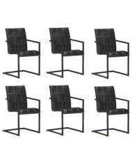 Chaises à manger cantilever lot de 6 noir cuir véritable | Mobilier & Déco