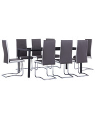 Ensemble de salle à manger 9 pcs Similicuir Gris | Mobilier & Déco