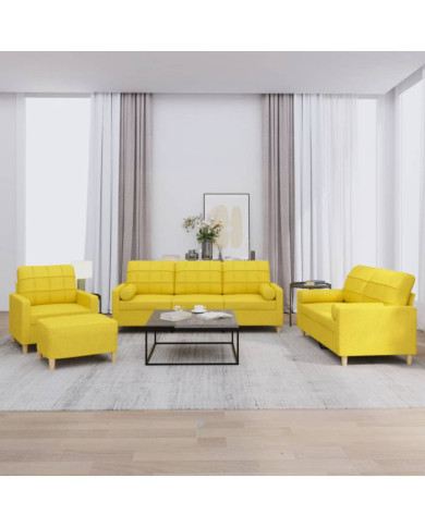 Ensemble de canapés 4 pcs avec coussins jaune clair tissu | Mobilier & Déco