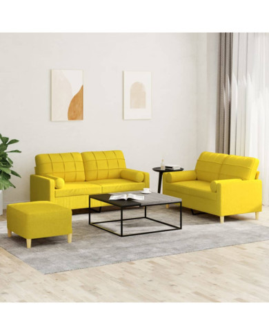 Ensemble de canapés 3 pcs avec coussins jaune clair tissu | Mobilier & Déco