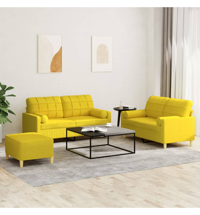Ensemble de canapés 3 pcs avec coussins jaune clair tissu | Mobilier & Déco