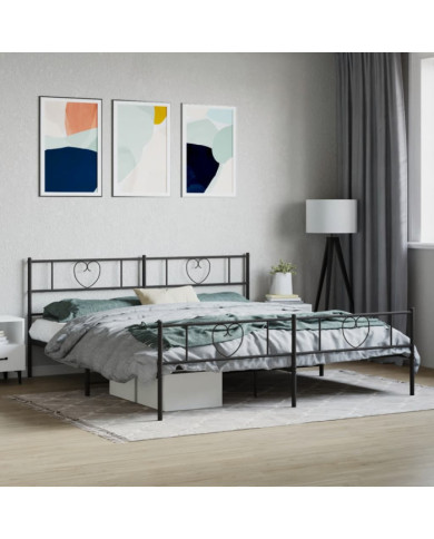Cadre de lit métal sans matelas avec pied de lit noir 180x200cm | Mobilier & Déco