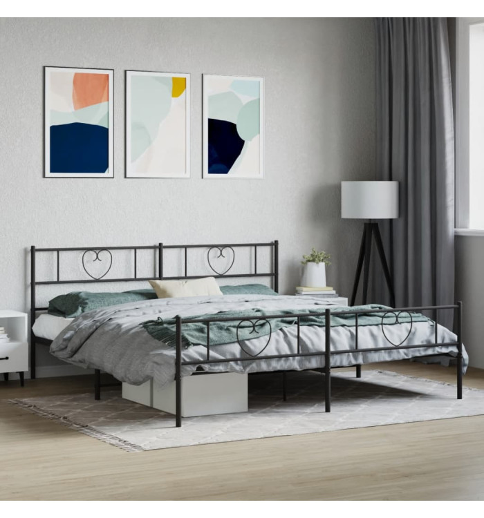Cadre de lit métal sans matelas avec pied de lit noir 180x200cm | Mobilier & Déco