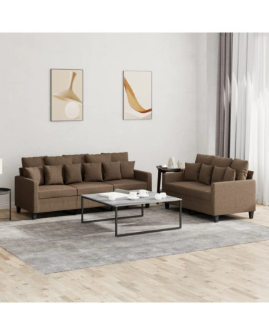Ensemble de canapés 2 pcs avec coussins Marron Tissu | Mobilier & Déco