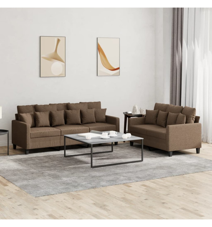 Ensemble de canapés 2 pcs avec coussins Marron Tissu | Mobilier & Déco