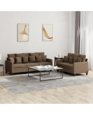 Ensemble de canapés 2 pcs avec coussins Marron Tissu | Mobilier & Déco