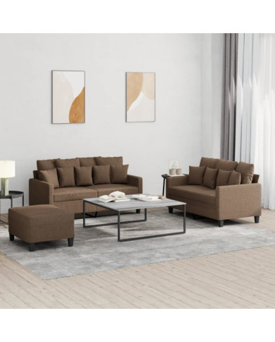 Ensemble de canapés 3 pcs avec coussins Marron Tissu | Mobilier & Déco