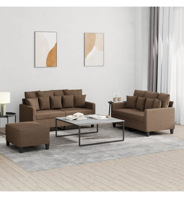 Ensemble de canapés 3 pcs avec coussins Marron Tissu | Mobilier & Déco