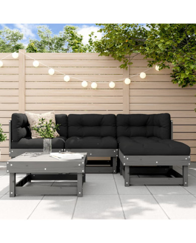 Salon de jardin 5 pcs gris bois massif de pin | Mobilier & Déco