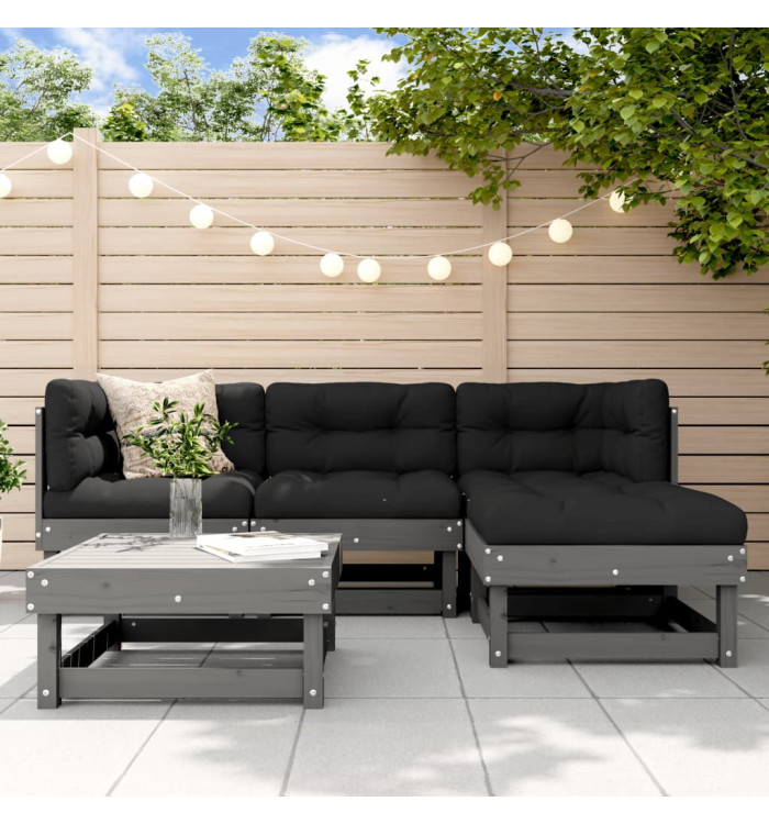 Salon de jardin 5 pcs gris bois massif de pin | Mobilier & Déco
