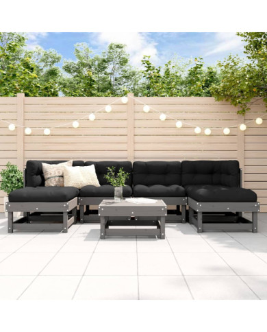 Salon de jardin 7 pcs Gris Bois de pin massif | Mobilier & Déco