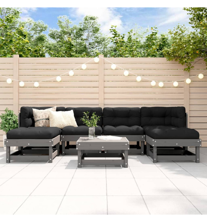 Salon de jardin 7 pcs Gris Bois de pin massif | Mobilier & Déco