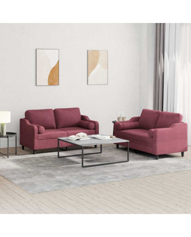Ensemble de canapés 2 pcs avec coussins rouge bordeaux tissu | Mobilier & Déco