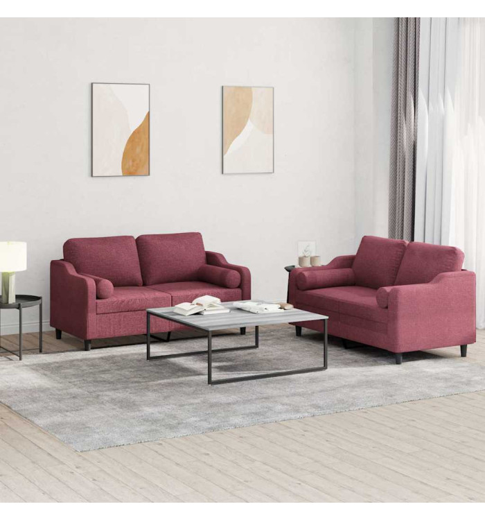 Ensemble de canapés 2 pcs avec coussins rouge bordeaux tissu | Mobilier & Déco