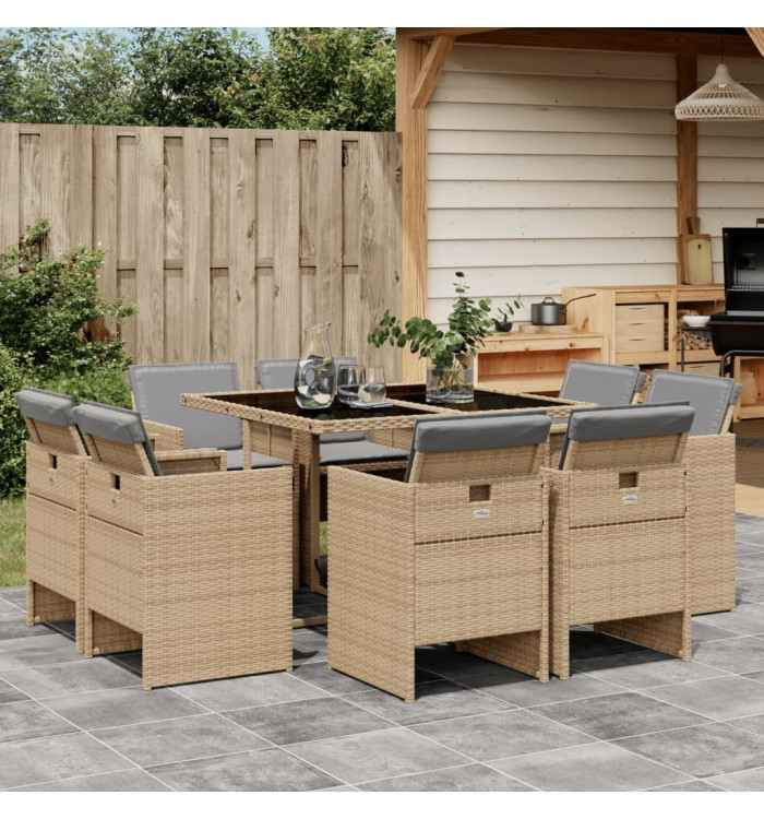 Ensemble à manger de jardin et coussins 9 pcs mélange beige | Mobilier & Déco