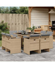 Ensemble à manger de jardin et coussins 9 pcs mélange beige | Mobilier & Déco