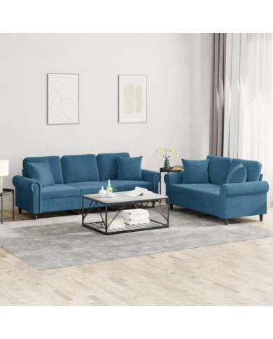 Ensemble de canapés 2 pcs avec coussins bleu velours | Mobilier & Déco