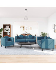 Ensemble de canapés 3 pcs avec coussins bleu velours | Mobilier & Déco
