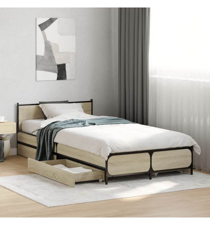 Cadre de lit avec tiroirs sans matelas chêne sonoma 90x190 cm | Mobilier & Déco