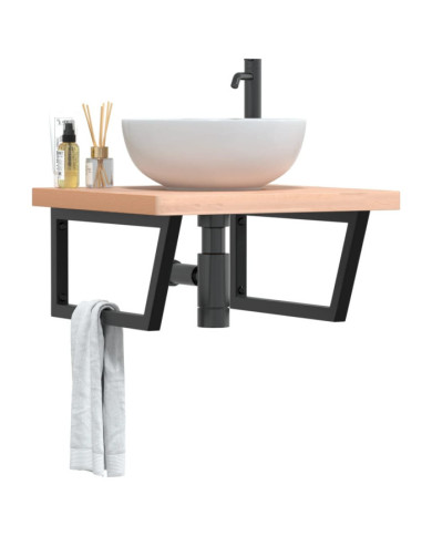 Étagère de vasque murale acier et bois massif de hêtre | Mobilier & Déco