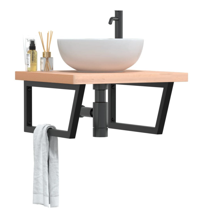 Étagère de vasque murale acier et bois massif de hêtre | Mobilier & Déco