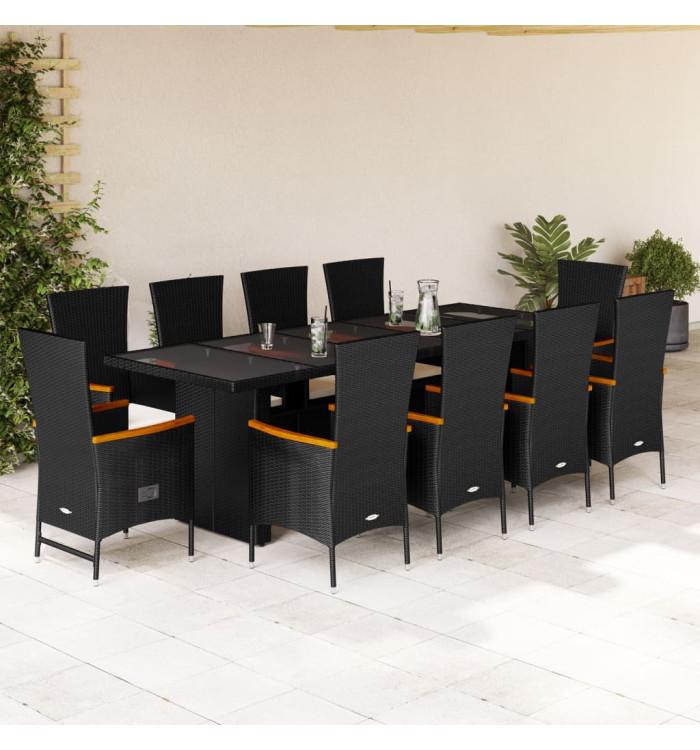 Ensemble à manger de jardin 11 pcs coussins noir résine tressée | Mobilier & Déco