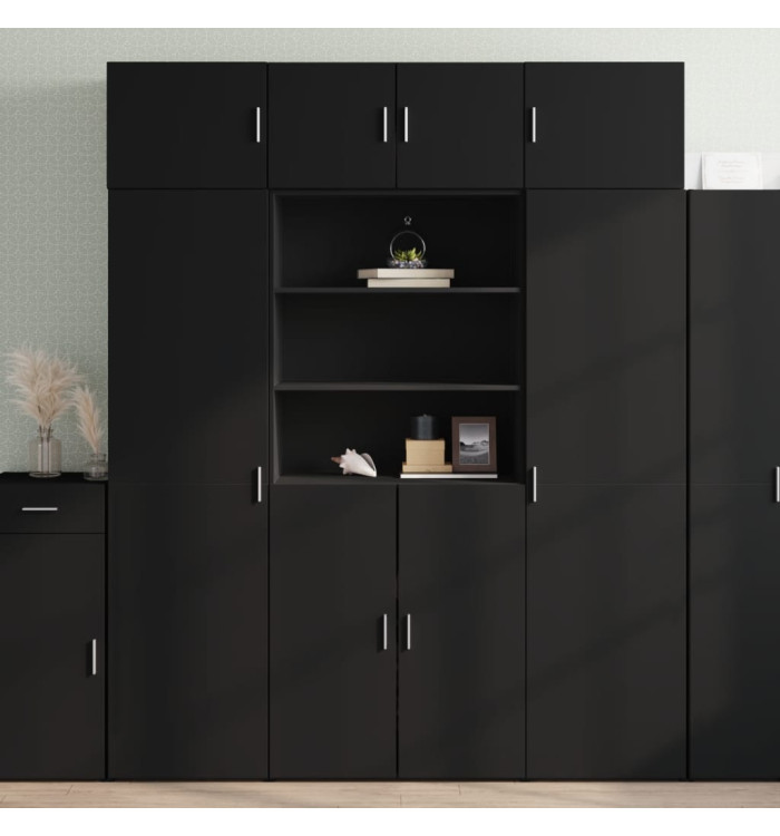 Buffet haut noir 80x42,5x185 cm bois d'ingénierie | Mobilier & Déco