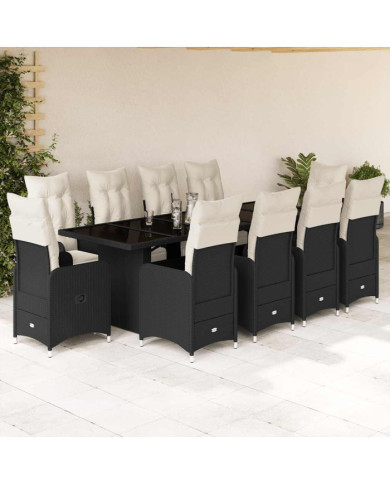 Ensemble de bistro de jardin 11 pcs coussins noir poly rotin | Mobilier & Déco