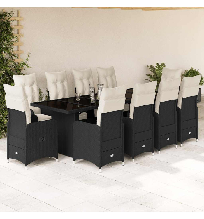 Ensemble de bistro de jardin 11 pcs coussins noir poly rotin | Mobilier & Déco