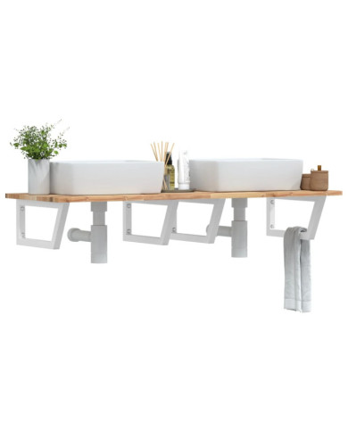 Étagère de vasque murale acier et bois massif d'acacia | Mobilier & Déco