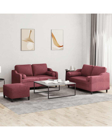 Ensemble de canapés 3 pcs avec coussins rouge bordeaux tissu | Mobilier & Déco