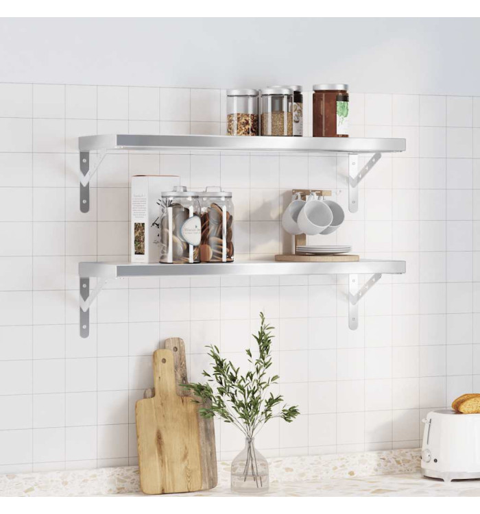 Étagères murales 2 pcs 75x23,5x3 cm argenté acier inoxydable | Mobilier & Déco