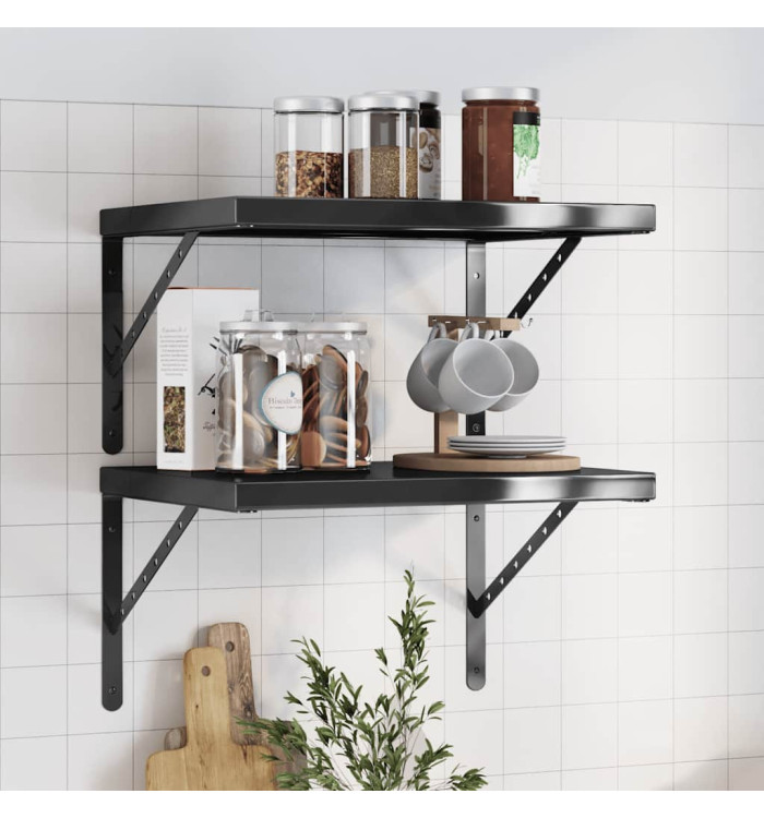 Étagères murales 2 pcs 50x40 cm noir acier inoxydable | Mobilier & Déco