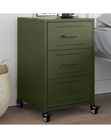 Table de chevet vert olive 36x39x59 cm acier | Mobilier & Déco