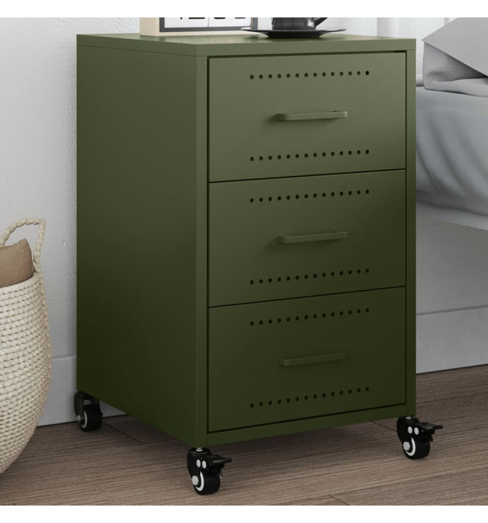 Table de chevet vert olive 36x39x59 cm acier | Mobilier & Déco