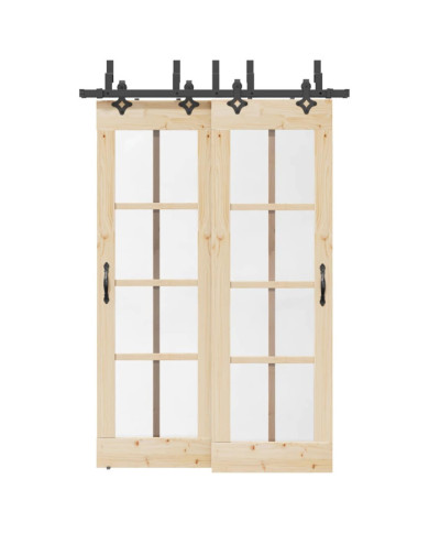 Kit de quincaillerie de porte coulissante 152,5 cm acier noir | Mobilier & Déco