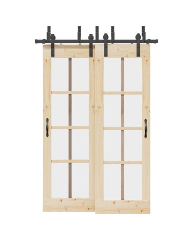 Kit de quincaillerie de porte coulissante 152,5 cm acier noir | Mobilier & Déco