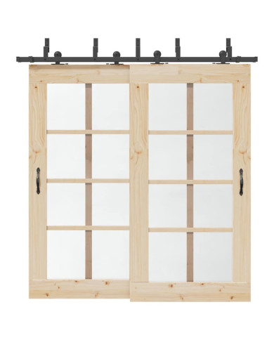 Kit de quincaillerie de porte coulissante 213,5 cm acier noir | Mobilier & Déco