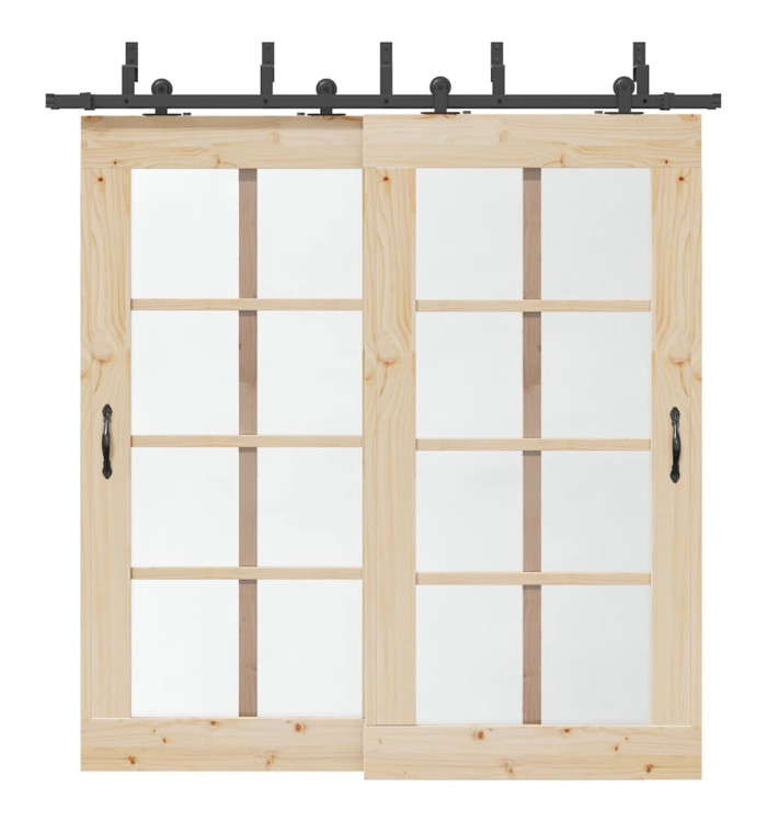 Kit de quincaillerie de porte coulissante 213,5 cm acier noir | Mobilier & Déco
