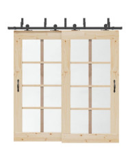 Kit de quincaillerie de porte coulissante 213,5 cm acier noir | Mobilier & Déco