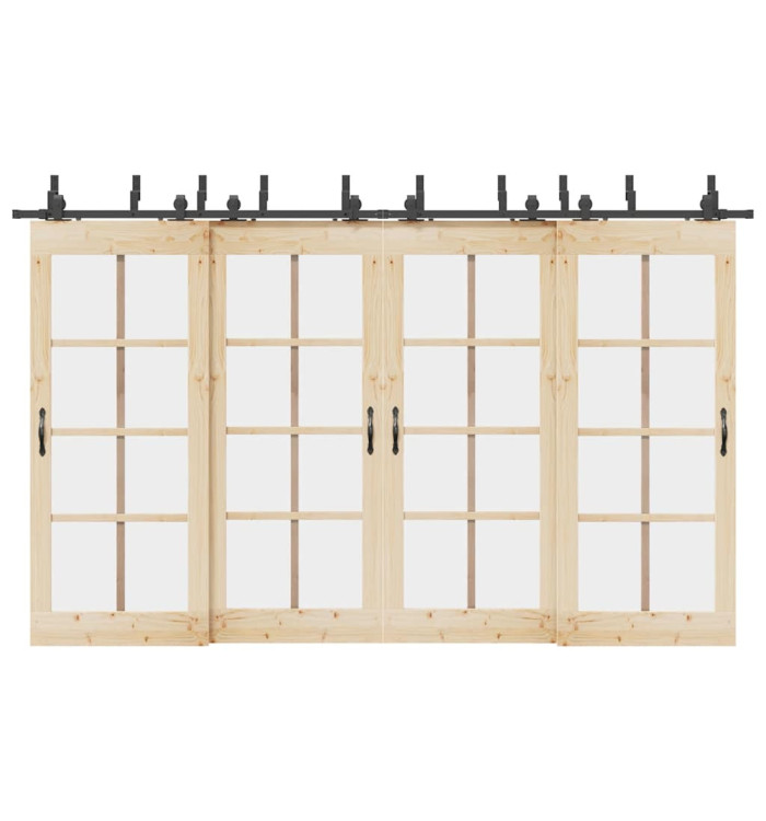 Kit de quincaillerie de porte coulissante 366 cm acier noir | Mobilier & Déco