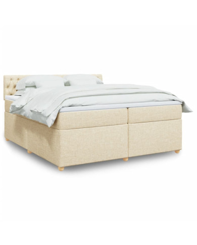 Sommier à lattes de lit avec matelas Crème 200x200 cm Tissu | Mobilier & Déco