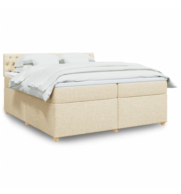 Sommier à lattes de lit avec matelas Crème 200x200 cm Tissu | Mobilier & Déco