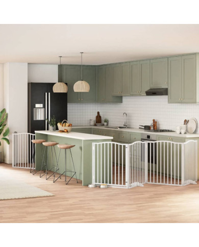 Barrière pour chien porte pliable 6panneaux blanc bois peuplier | Mobilier & Déco
