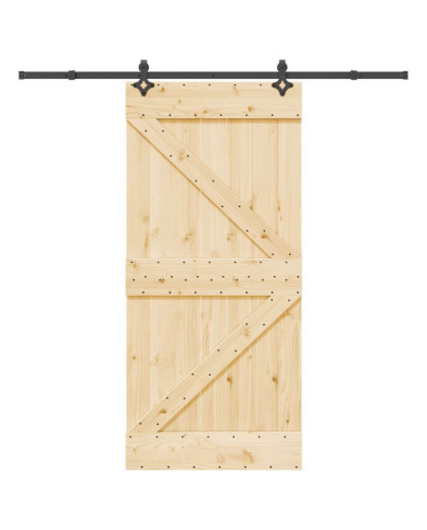 Porte coulissante et kit de quincaillerie 95x210 cm pin massif | Mobilier & Déco