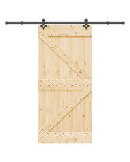 Porte coulissante et kit de quincaillerie 95x210 cm pin massif | Mobilier & Déco