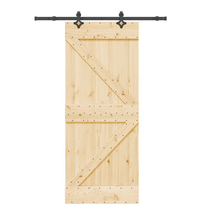 Porte coulissante et kit de quincaillerie 85x210 cm pin massif | Mobilier & Déco