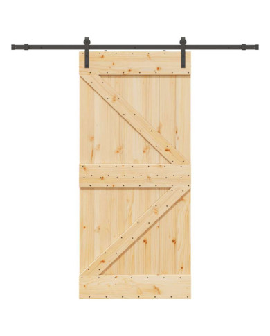 Porte coulissante et kit de quincaillerie 100x210 cm pin massif | Mobilier & Déco
