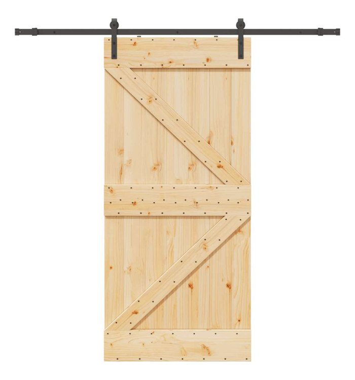 Porte coulissante et kit de quincaillerie 100x210 cm pin massif | Mobilier & Déco
